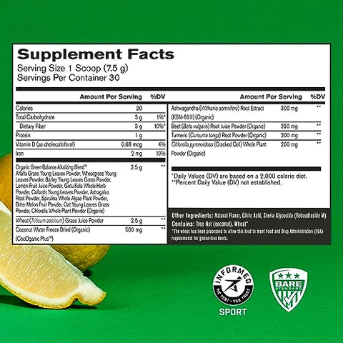 Pó Superfood Strong Greens, Limão, 30 Porções – Marca BPN - BARE PERFORMANCE NUTRITION