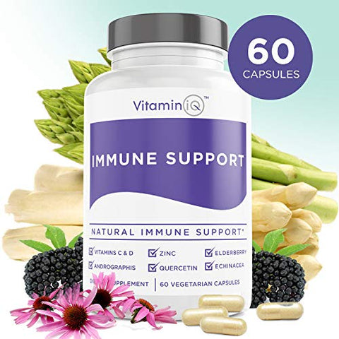 VitaminIQ - Suplemento Imunológico com Vitamina C e Zinco, Sabugueiro Sambucus, Vitamina D3, Glutationa, Cápsulas de Equinácea – Impulsionador Natural do Sistema Imunológico – Suplementos Herbais Veganos
