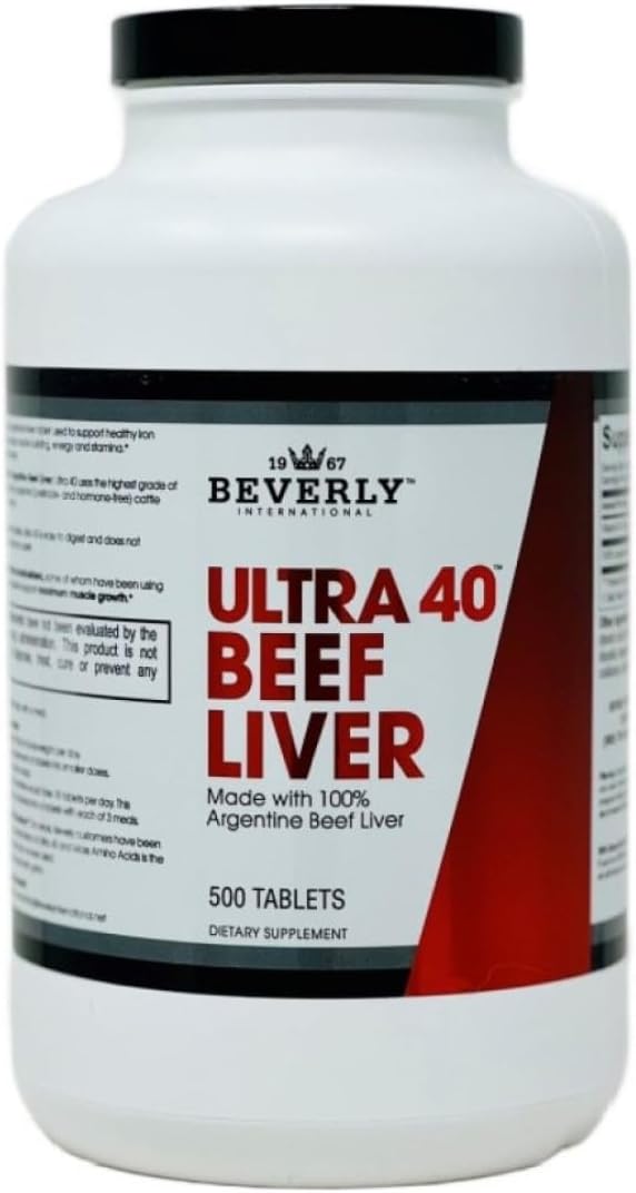 Ultra 40 Fígado Bovino Desidratado de Pasto, 500 Tab. Segredo da Era Dourada para Aumentar o Crescimento Muscular, Resistência e Desempenho Naturalmente. Supere os limites - Beverly International