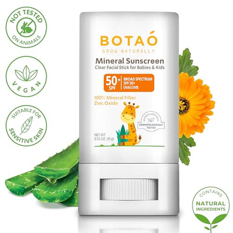 BOTAO - Protetor Solar Mineral para Bebês em Bastão 100% Óxido de Zinco FPS 50 Resistente à Água Proteção UVA/UVB Fácil de Aplicar Sem Fragrância