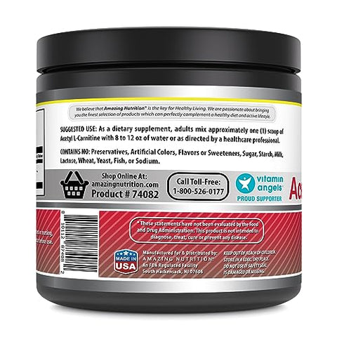 Amazing Nutrition - Amazing Formulas Acetyl L-Carnitine 100g em Pó | 100 Porções | Não-OGM | Sem Glúten | Fabricado nos EUA