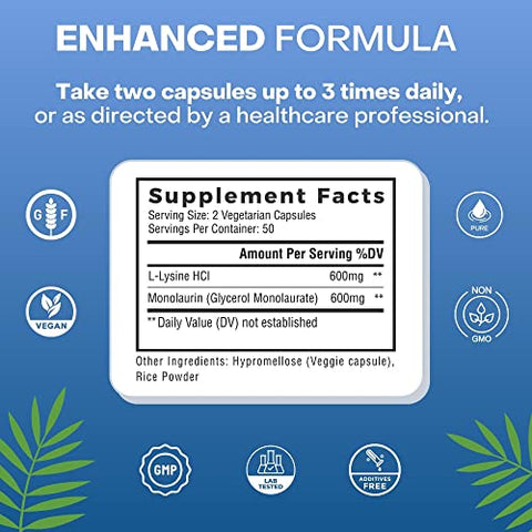 Palmara Health - L-Lisina Monolaurina 600mg – Embalagem com 100 Cápsulas