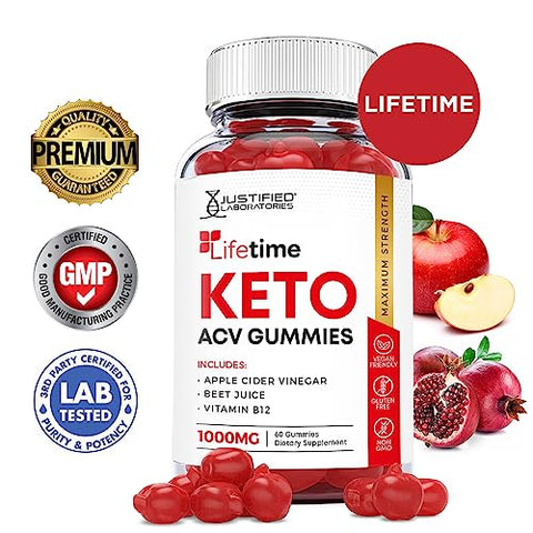 Justified Laboratories - (5 Pacotes) Gomas Lifetime Keto ACV Boost 1000MG com Suco de Romã, Beterraba e Vitamina B12 – 300 Gomas
