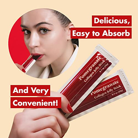 Freshbell - Pomegranate Collagen Jelly Stick (20g x 30 Sticks) – Colágeno Marinho Peptídeo com Romã 100% Real da Espanha – Sem Sabores Artificiais – Sem Conservantes – Sem Açúcar Adicionado