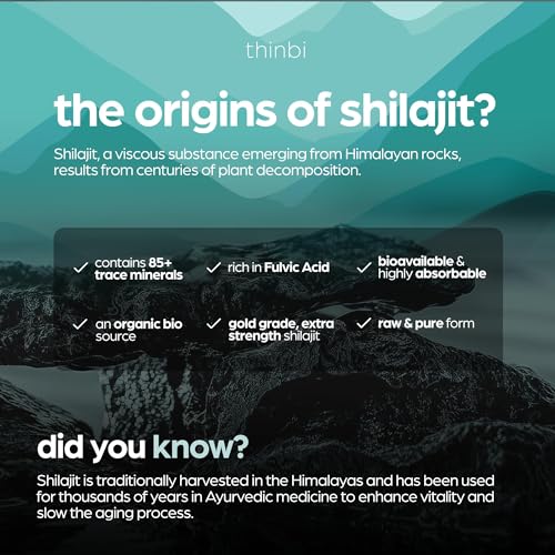 Artnaturals - Thinbi Pure Himalayan Shilajit 10000mg – Cápsulas Orgânicas de Máxima Potência 90 Unidades com Ácido Fúlvico