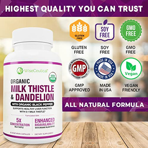 Wiseceutical - Leite de Cardo Orgânico USDA de Máxima Absorção – Extrato Concentrado 5:1 Potente (2000mg de Força)