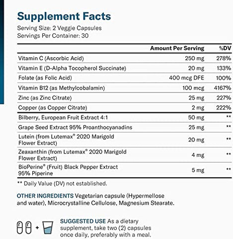Physician's CHOICE - Areds 2 Vitaminas para os Olhos – Luteína, Zeaxantina – 60 cápsulas