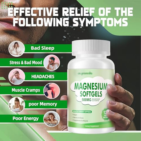 on greenvita - Magnésio Glycinate 500mg – Cápsulas Softgels de Fácil Absorção para um Sono Reparador – Alta Bioacessibilidade