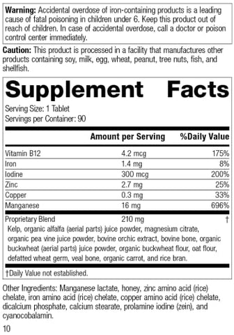 Standard Process Inc. - Standard Process Trace Minerals-B12 – Suporte Imunológico, Saúde Óssea e da Tireoide com Manganês, Algas Marinhas, Iodo, Cobre, Vitamina B12, Zinco e