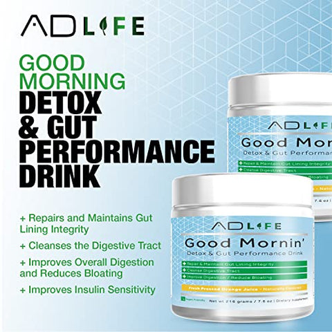 PROJECT AD LLC - Projeto AD Life Good Morning Detox e Performance Drink – Sabor Natural com L-Glutamina, Vinagre de Maçã e Aloe Vera (24 Porções, Extraído Fresco)