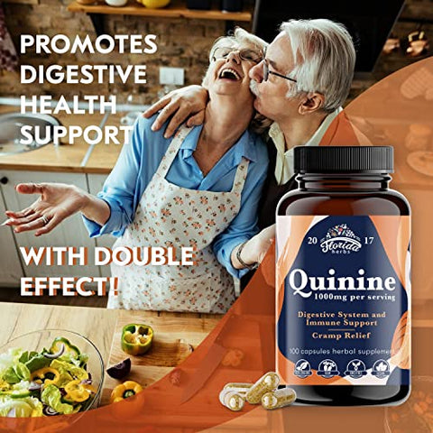 FLORIDA HERBS - Pílulas Orgânicas para Defesa de Cãibras nas Pernas – 1000 mg – Comprimidos de Quinina para Suporte a Pernas Inquietas – Suplemento de Casca de Cinchona – Cápsulas de Quinina para Cãibras Musculares – Cápsulas Veganas