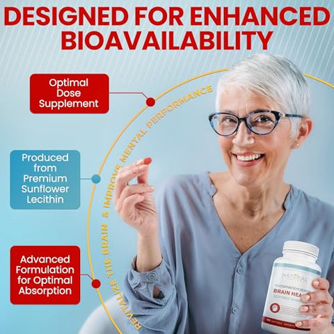 Natural BioScience - Suplemento de Fosfatidilserina 100mg Livre de Soja – Saúde Cerebral, Memória, Controle de Cortisol, Agilidade Mental – PS100 Patenteado, Lecitina de Girassol