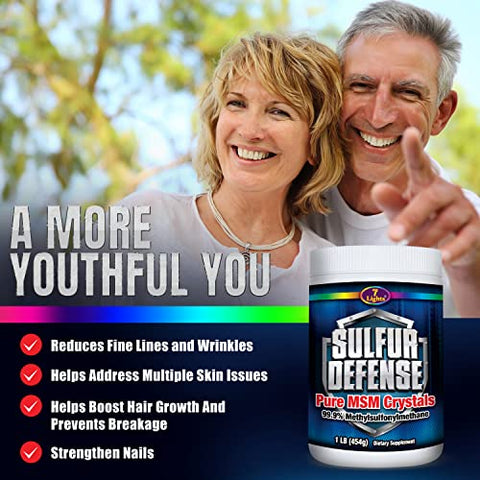 7 Lights - Sulfur Defense Opti-MSM Pó de MSM Puro 99,9% – Cristais de Metilsulfonilmetano Orgânico – Vegano, Não-OGM, Sem Glúten – 473 ml
