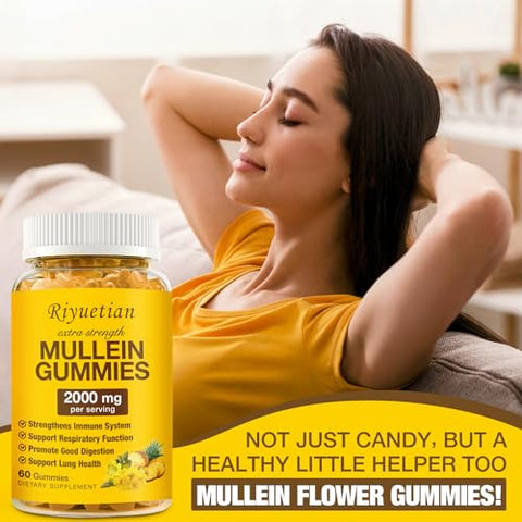 Riyuetian - Mullein Gummies 2000mg – 2 Pacotes, Fortalece a Respiração