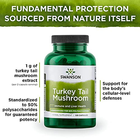 Turkey Tail Mushroom – Fórmula Natural – 120 Cápsulas, 500 mg (4 Pacotes) - Swanson