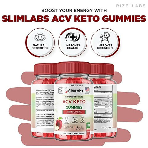 rize labs - (2 Pacotes) Gomas de ACV Slim Labs – Gomas de Perda de Peso Slim Labs – Gomas de ACV Keto SlimLabs para Dieta de Gordura Abdominal – Avaliações de Gomas AC Gummies – Gomitas (120 Gomas)