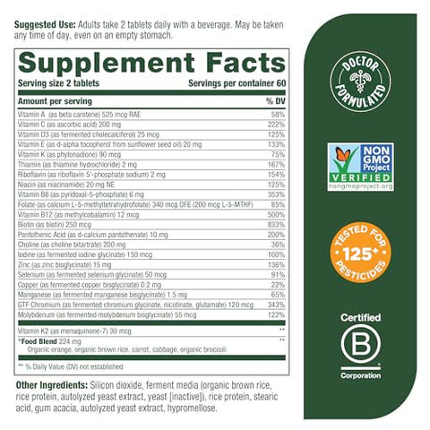Men’s 40 Advanced Multivitamin – Fórmula do Dr. – Colina, Vitamina B, Vitamina C, Vitamina D, Zinco – 60 cápsulas - MegaFood