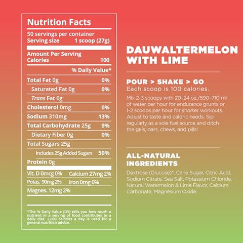 Endurance Fuel: Pó para Bebida Esportiva com Eletrólitos, Sem OGM, Livre de Soja, Laticínios e Glúten, Vegano, Sabor Melancia Dauwalter, 50 Porções - Tailwind Nutrition