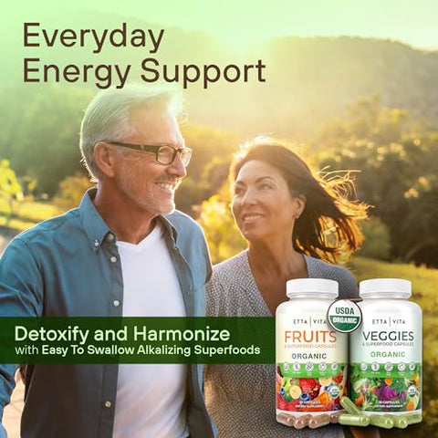 Etta Vita - Suplemento de Frutas e Vegetais Orgânicos (USDA Orgânico), Cápsulas Potentes de Frutas e Vegetais para Aumentar a Energia