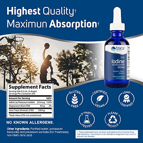 Trace Minerals - Minerais Traços | Iodo Iônico de Iodeto de Potássio | Suporta Produção Hormonal, Função do Sistema Nervoso, Saúde da Pele | Marca: