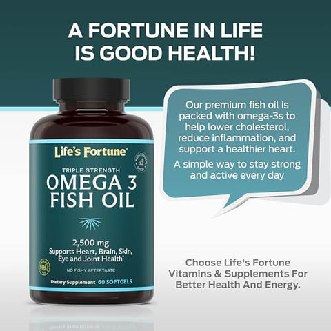 Life's Fortune - Life’s Fortune Ômega 3 Concentrado de Óleo de Peixe 2500 mg, 60 Softgels, Alta Potência, EPA
