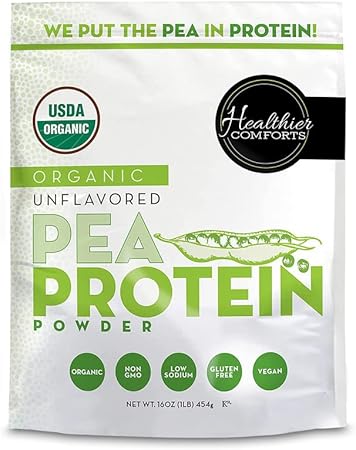 Healthier Comforts - Proteína Vegana de Ervilha em Pó com Baixo Teor de Sódio | 100% Proteína à Base de Plantas | Kosher, Sem Glúten, Não-OGM, Amigável ao Keto, Proteína Orgânica em Pó | 16g de Proteína em Pó sem Sabor