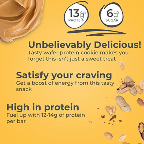 Barras de Wafer de Proteína, Snacks de Alta Proteína com Sabor Delicioso, Creme de Amendoim, 40g (12 Unidades) - Power Crunch