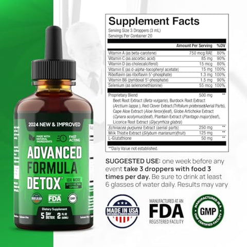 Liquid Advanced Formula Detox – Desintoxique e Revitalize: Suplemento Líquido para Limpeza Total do Corpo – Remoção de Toxinas – 1 Pacote – 60 ml (20 g) - Salutem Vita