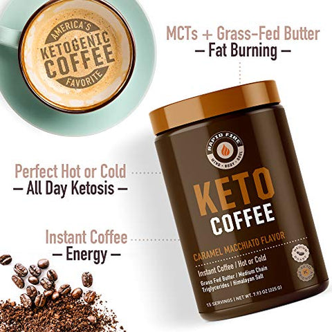 RAPID FIRE - Café Keto Instantâneo de Comércio Justo Rapid Fire – Energia, Controle de Peso, Impulsionador de Metabolismo – Manteiga de Leite de Pasto, MCTs