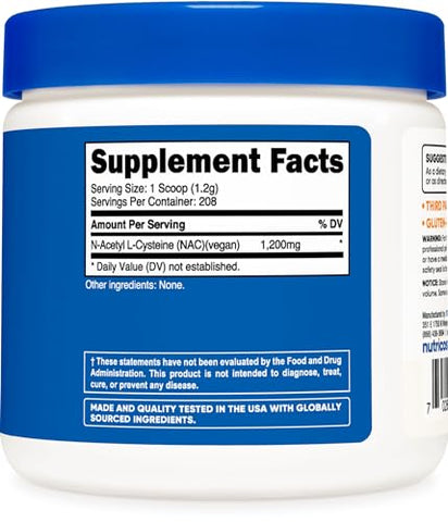 N-Acetyl L-Cysteine (NAC) em Pó 250g – Vegano, Livre de Transgênicos, Sem Glúten | Nutricost Brasil - Nutricost