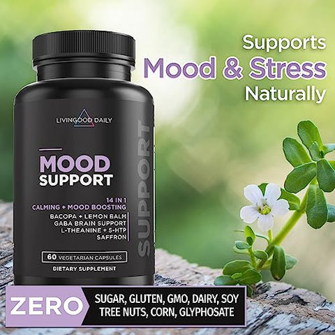 Livingood Daily - Livingood – Suplemento de Suporte Diário ao Humor, 60 Cápsulas Vegetarianas – Bacopa, Melissa, GABA, Açafrão