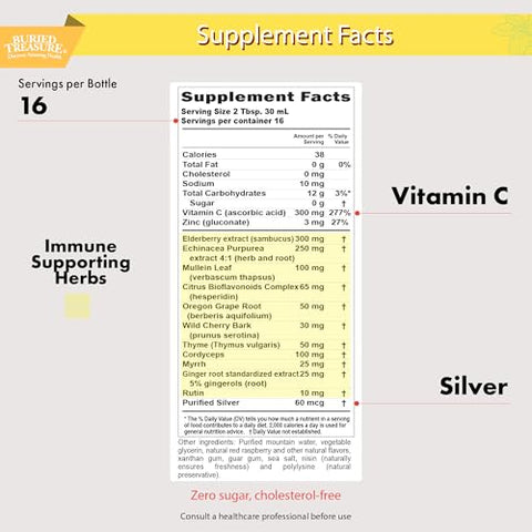 ACF Infantil Avançado Suporte Imunológico, Sabor Cereja, 473ml c/ Copo Dosador, Reforço Imunológico para Crianças, Fórmula Líquida de Imunidade Herbal c/ Vitamina C e Sabugueiro - Buried Treasure