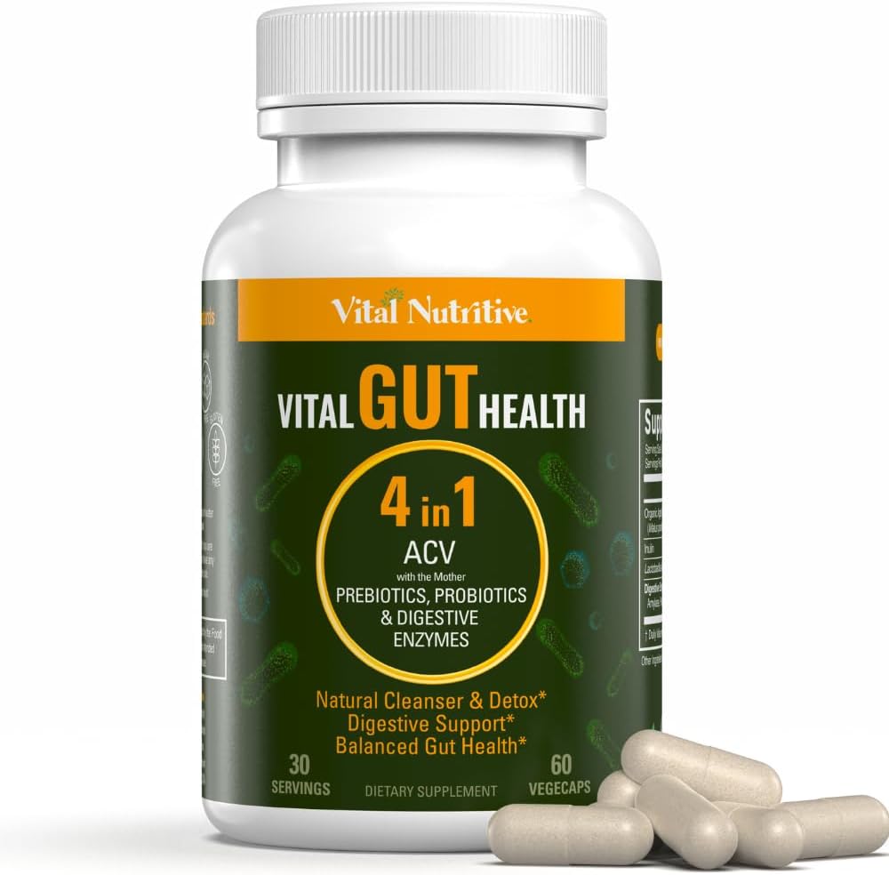 VITAL NUTRITIVE - Fórmula 4 em 1 Vital Gut Health com Vinagre de Maçã e Prebióticos – Saúde Intestinal Essencial