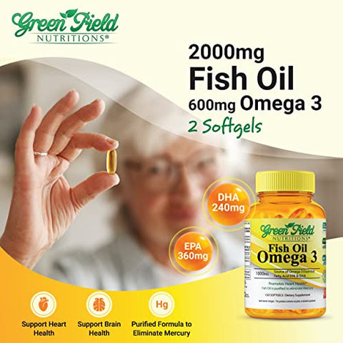 GREEN FIELD NUTRITIONS - Greenfield Nutritions Óleo de Peixe Halal 1000mg, Ômega 3 Halal 300mg, Óleo de Peixe Peruano Selvagem Pequeno Halal Vitaminas, EPA 180mg