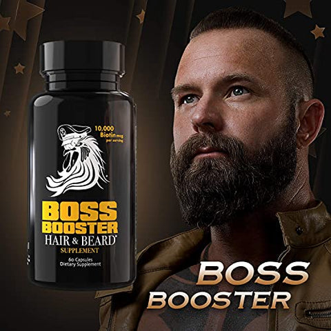 Boss Booster – Suplemento para Crescimento de Barba para Homens – 10.000 MCG Biotina e MSM – Vitaminas para Crescimento Capilar e Cuidados com a Barba - Bossman
