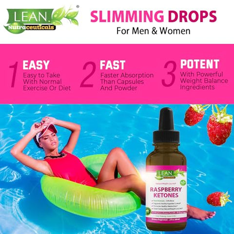 LEAN Nutraceuticals - Perda de Peso Perfect Keto Gotas de Cetona de Framboesa, Supressor de Apetite Queimador de Gordura para Homens e Mulheres, Suplemento Energético para Dieta Acelerador de Metabolismo que Funciona para Barriga, Emagreça Mais Rápido