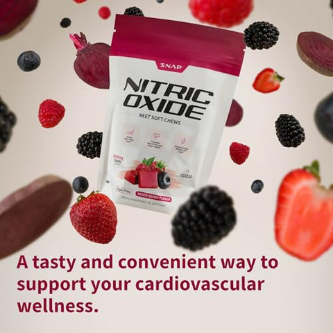 Chews de Beterraba em Pó Orgânico e COQ10, Estimulante de Óxido Nítrico, Energia Natural, Suporte à Circulação Sanguínea Saudável, Sem Açúcar, 60g - Snap Supplements
