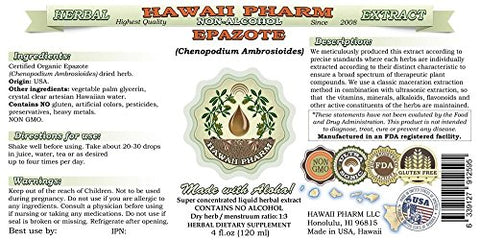 Epazote Extrato Líquido Sem Álcool, Erva Seca de Epazote (Chenopodium Ambrosioides) Glicerito de Ervas Naturais Hawaii Pharm 2×120 ml