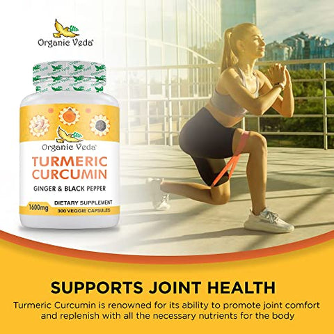 Cápsulas de Cúrcuma e Gengibre Organic Veda 300 Pills – Cúrcuma Orgânica com Pimenta Preta para Suporte Articular – Não Transgênico, Sem Glúten, Suplemento de Cúrcuma e Gengibre (95%%…)