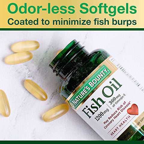 Nature's Bounty - Óleo de Peixe Nature’s Bounty, Apoia a Saúde do Coração, 1200 Mg, 360mg Ômega-3, 200 Cápsulas Softgels sem Odor