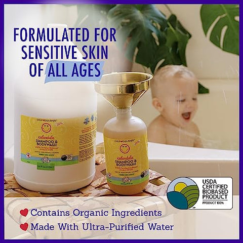 Shampoo e Sabonete Líquido California Baby Calendula – Testado contra alergias, para pele seca e sensível, 100% à base de plantas – Certificado pelo USDA, 251 mL / 8.5 fl. oz