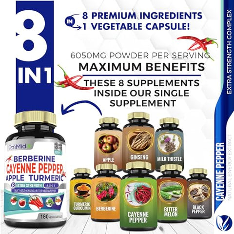 Tenmido - Cápsulas de Extrato de Pimenta Caiena 6050mg, 180 Cápsulas – Marca Cayenne Pepper