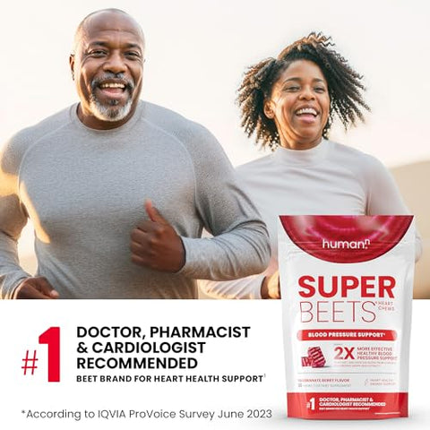 SuperBeets Heart Chews – Suporte para Pressão Arterial e Óxido Nítrico, Extrato de Semente de Uva – 60 g - humanN