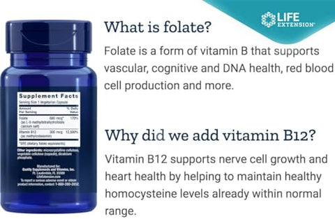 BioActive Folate – Aumente sua saúde com o melhor folato bioativo – 60 cápsulas - Life Extension
