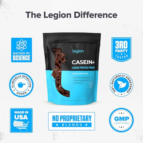 Casein Proteína em Pó (Chocolate Holandês) – Proteína Micelar de Caseína de Liberação Lenta – Não-OGM, Sem Glúten – 100% Natural - LEGION