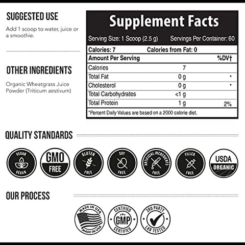 Triquetra Health - Suco de Grama de Trigo Orgânico em Pó – Orgânico, Cultivado em Solo Vulcânico de Utah – Forma Bioativa Crua, Secado a Frio com CO2, Extrato de Suco Concentrado 20:1 – Sem Sabor (150g)