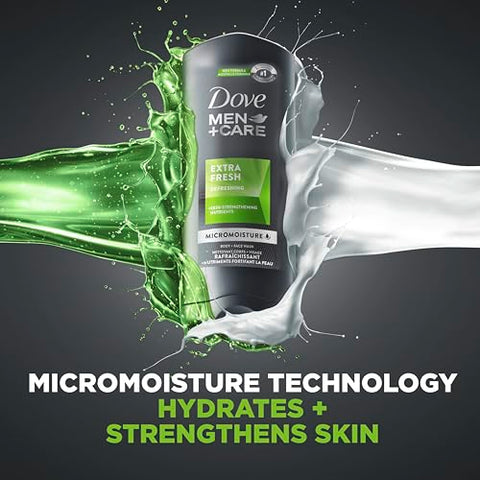 DOVE MEN + CARE - Dove Men Care Body Wash Extra Fresh 4 Unidades para Cuidado da Pele Masculina Lava Efetivamente as Bactérias e Nutre Sua Pele 532 ml