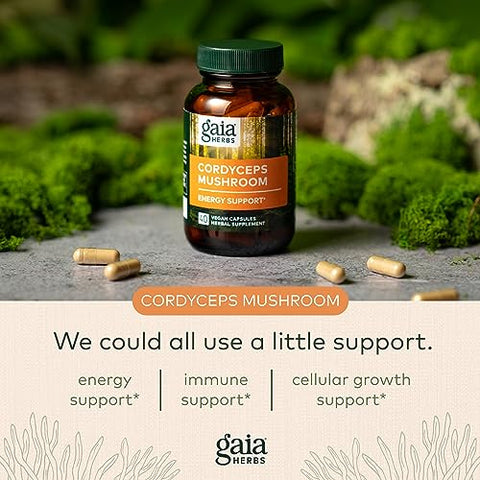 Cordyceps Mushroom – Suplemento de Energia para Sustentar Energia, Resistência e Stamina – com Cordyceps Mushroom Orgânico – 40 Cápsulas Líquidas Veganas de Fitoterapia - Gaia Herbs