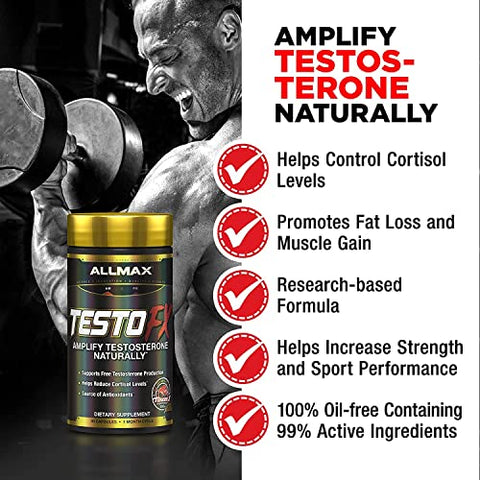 TESTOFX Suporte Masculino, Aumenta Força, Resistência e Resistência, Fórmula com Tribulus Terrestris, Ashwagandha, Tongkat Ali, 90 Cápsulas, Suprimento de 30 Dias - ALLMAX Nutrition