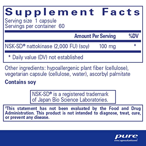 NSK-SD – 100 mg Nattokinase – para Circulação Sanguínea Normal – Suporta Atividade Fibrinolítica – Livre de Glúten - Pure Encapsulations